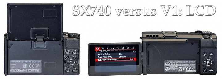 Canon PowerSot SX740 a PowerShot-V1: srovnání LCD Canon PowerSot SX740 a PowerShot-V1: srovnání LCD