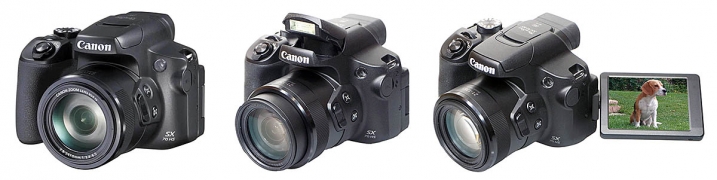 Foto-Kamera Canon PowerShot SX70 HS ve 3 detailech 