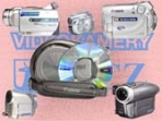 Koláž videokamer s DVD-kotoučky (Klikni pro zvětšení)
